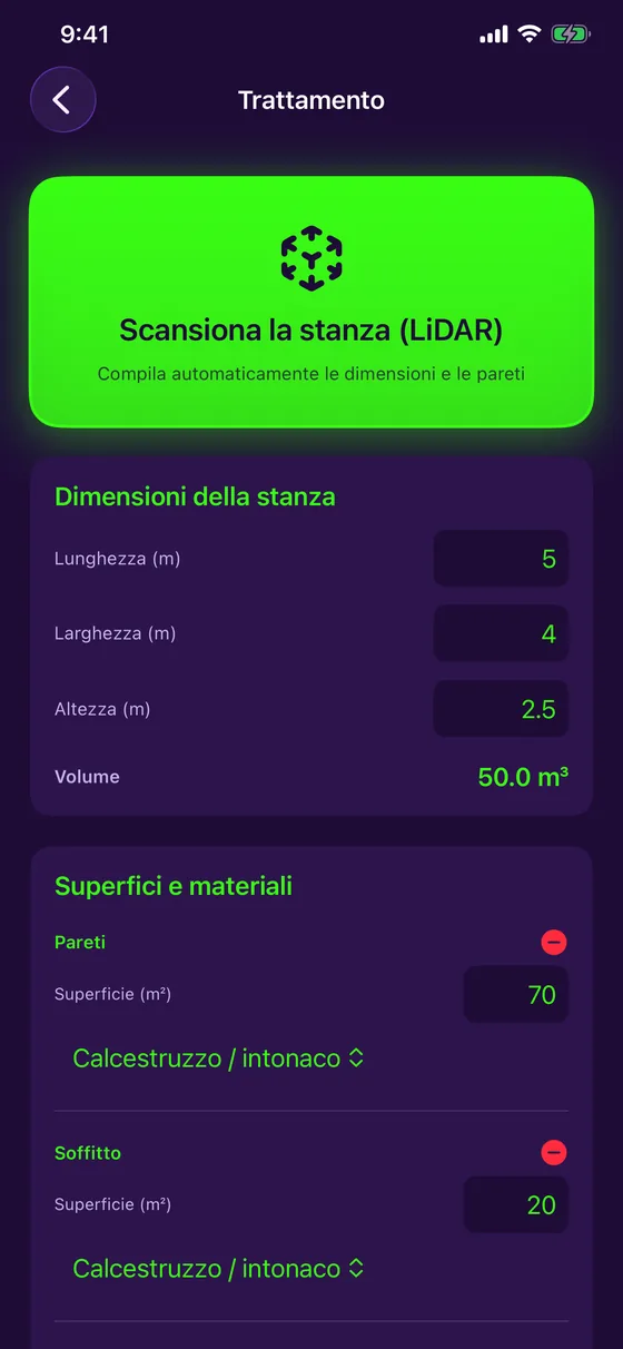 Scansione della stanza con LiDAR